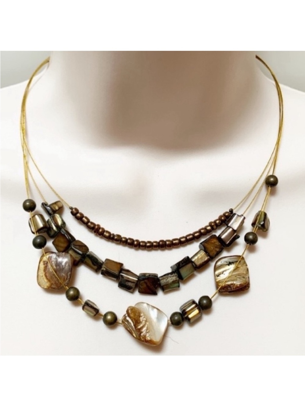 Vintage brown layered stone necklace